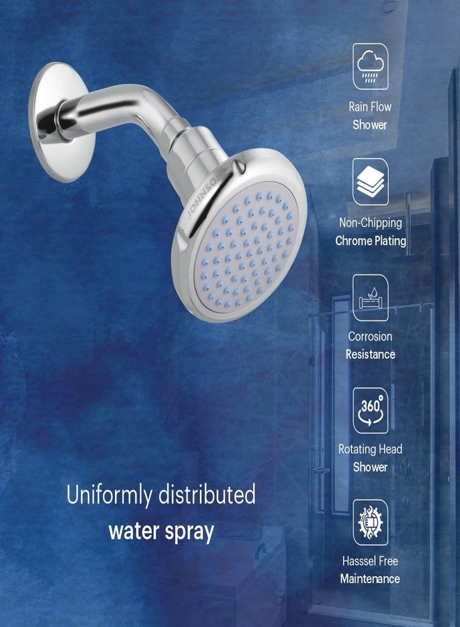 Johnson Bathrooms Johnson Venus Overhead Shower with Steainless Steel Shower Arm| ABS Rain Flow Rotating 60.5mm long & 105.8mm wide rounded shower head with 163mm long shower arm| 1-Year Warranty (S1213CAMZ - Chrome) - Image 2